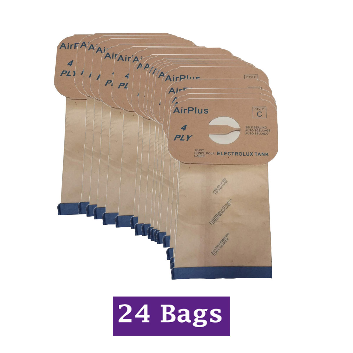 24 Bags for Electrolux Canister Vacuum Style C 4 Ply Bags 